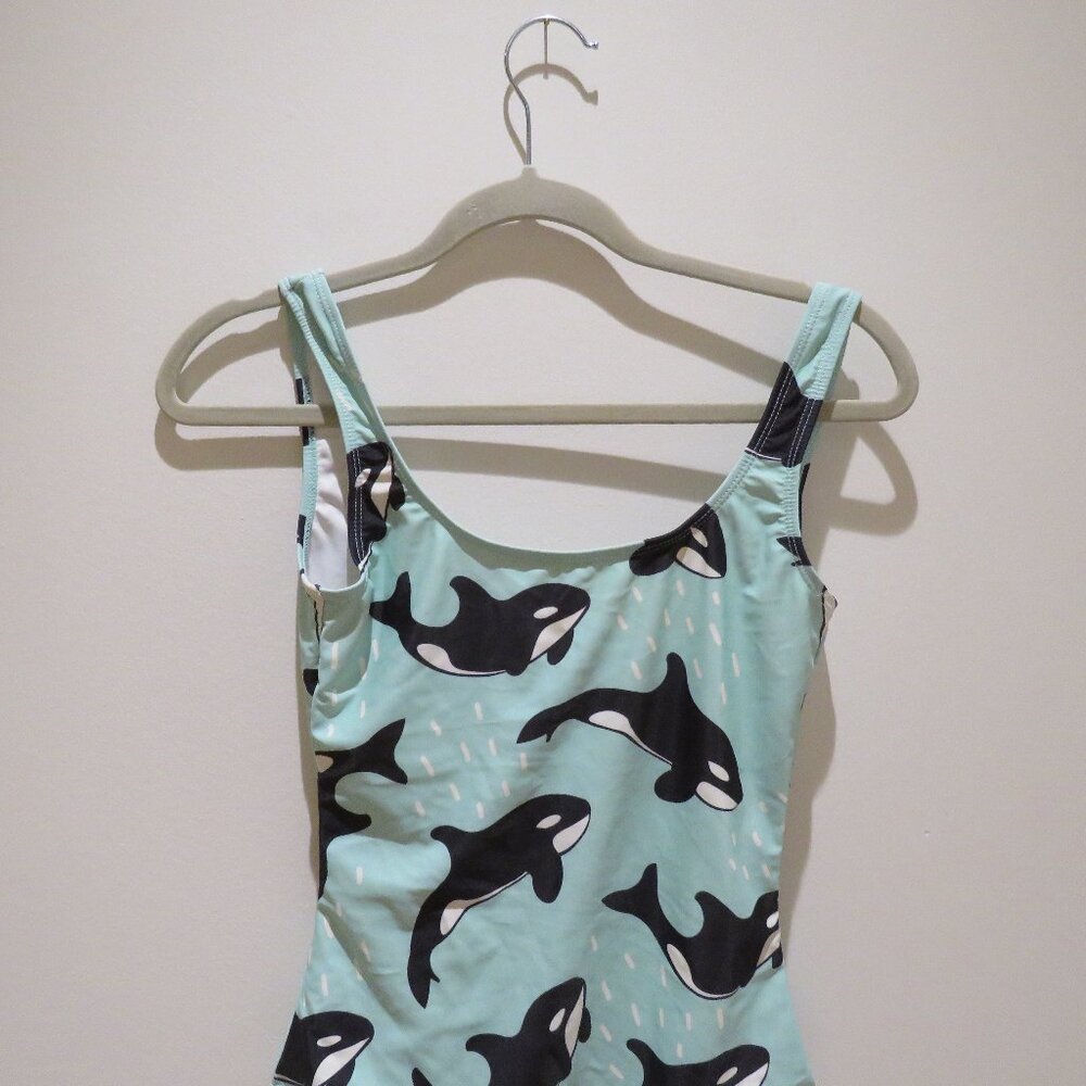 BATOKO Orca Print One Piece Swimsuit in Light Blue Whimsical Summer Stretch XS - Picture 4 of 13